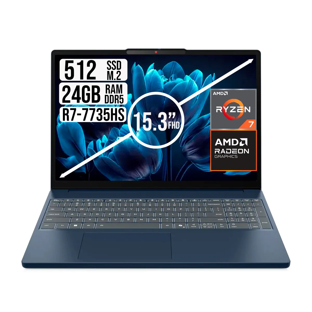 LENOVO - PORTATIL Lenovo IdeaPad Slim 3 AMD Ryzen 7 7735HS 24GB RAM 512GB SSD 15.3” WUXGA AZUL