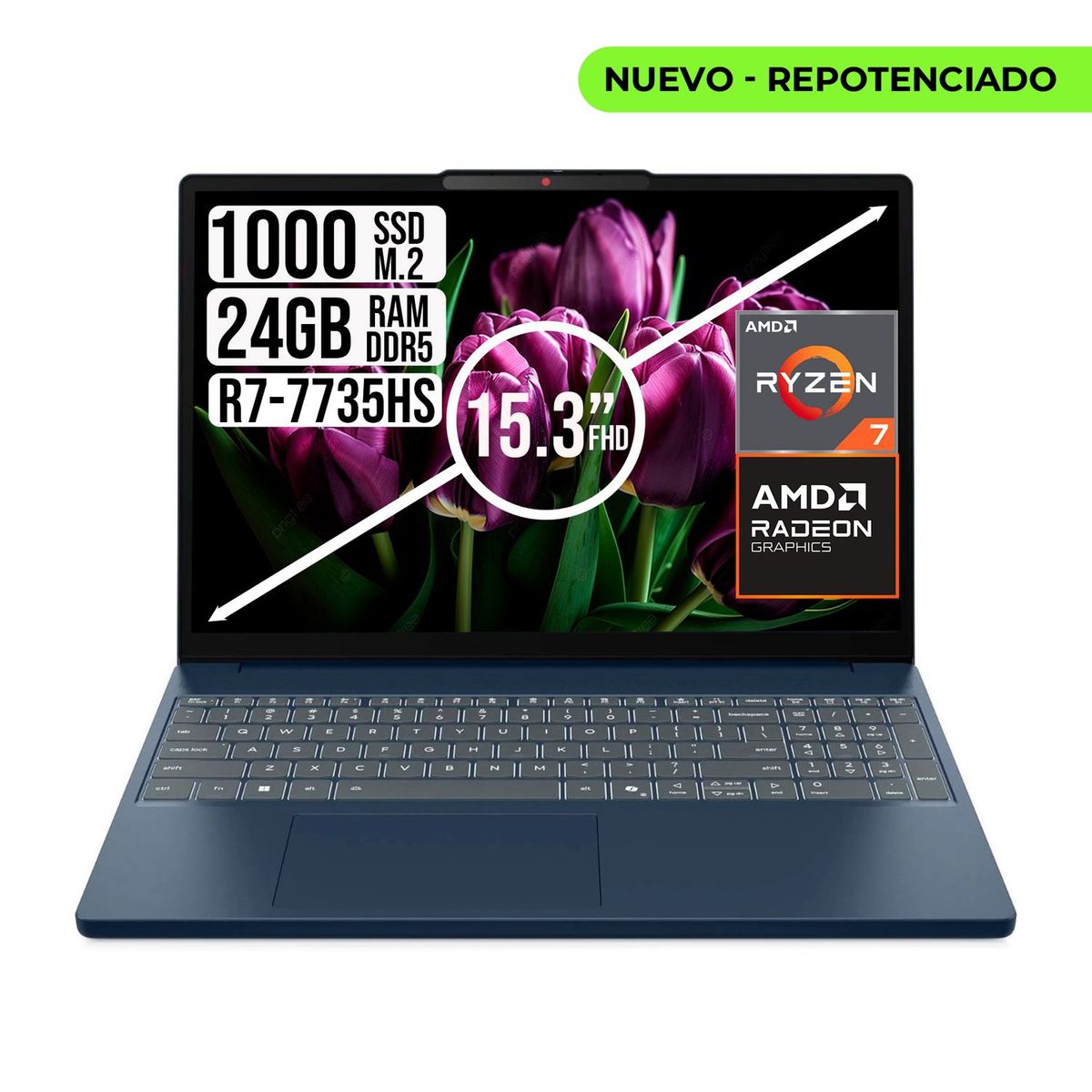 Lenovo - PORTATIL Lenovo IdeaPad Slim 3 AMD Ryzen 7 7735HS 24GB RAM 1TB SSD 15.3” WUXGA AZUL
