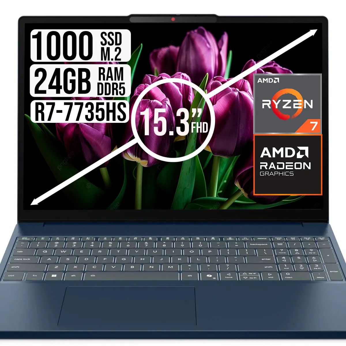 LENOVO - PORTATIL Lenovo IdeaPad Slim 3 AMD Ryzen 7 7735HS 24GB RAM 1TB SSD 15.3” WUXGA AZUL