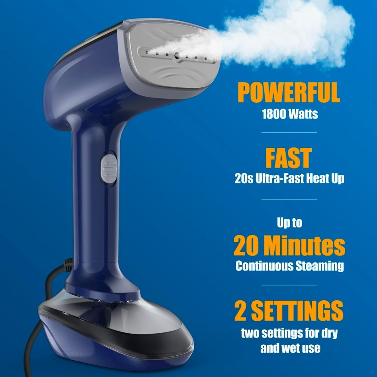 GARMIN - Plancha vaporizadora de ropa 2 en 1 potente vapor 1800 watts azul