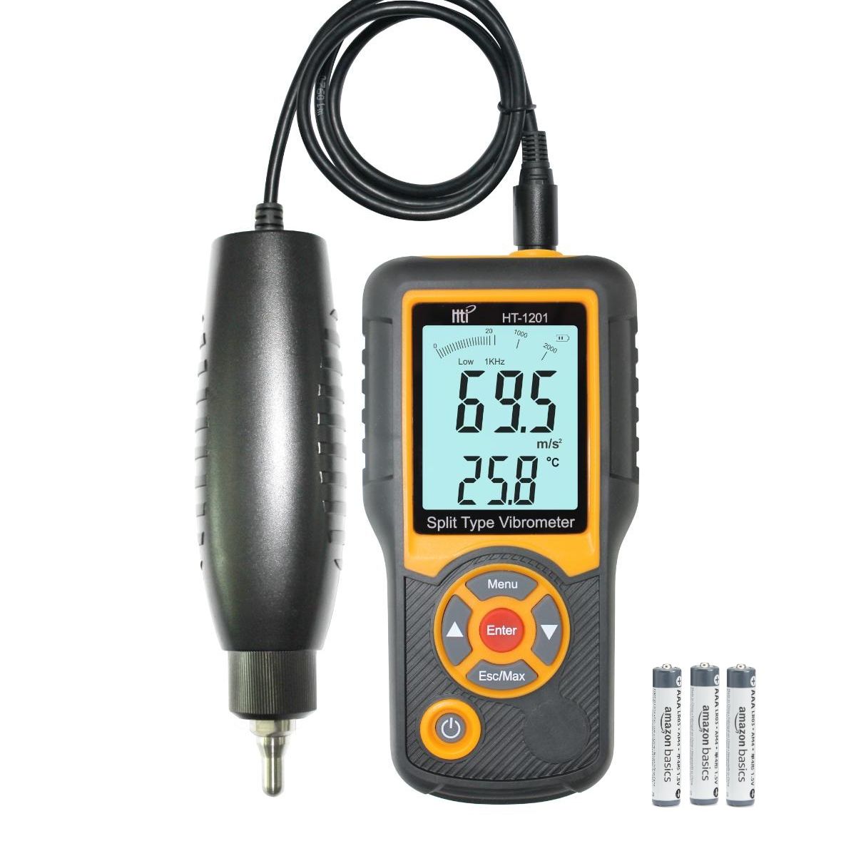 HTI - Analizador De Vibraciones Digital HT-1201 Portátil LCD con sonda Vibrómetro