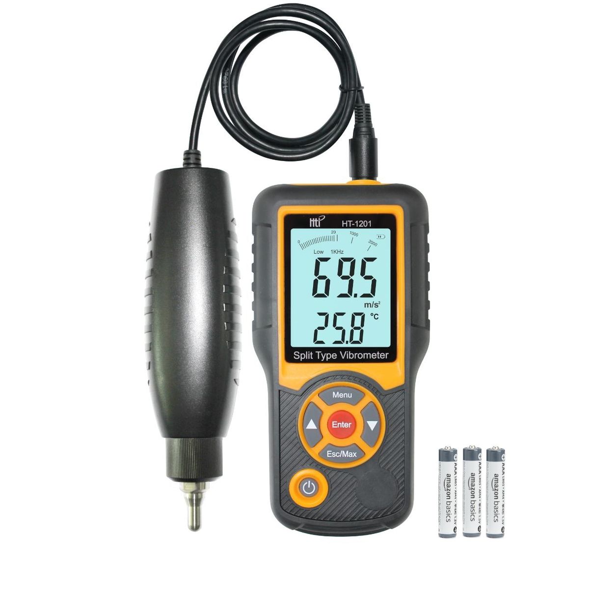 HTI - Analizador De Vibraciones Digital HT-1201 Portátil LCD con sonda Vibrómetro