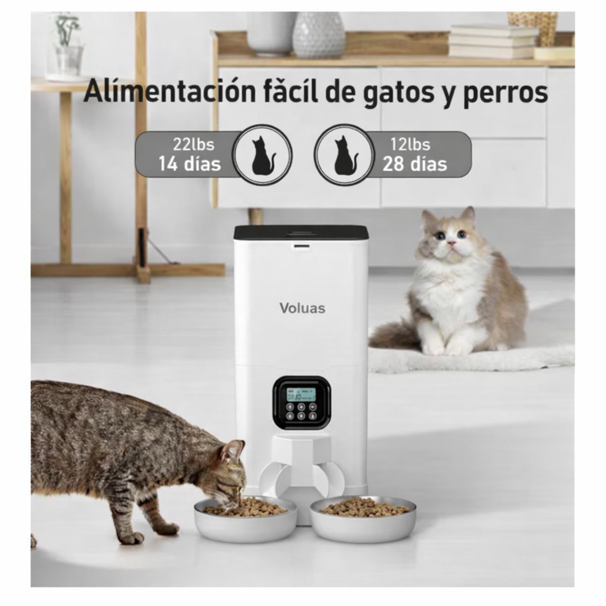GENERICO - Comedero Automático Voluas Doble para mascota 6L con Temporizador