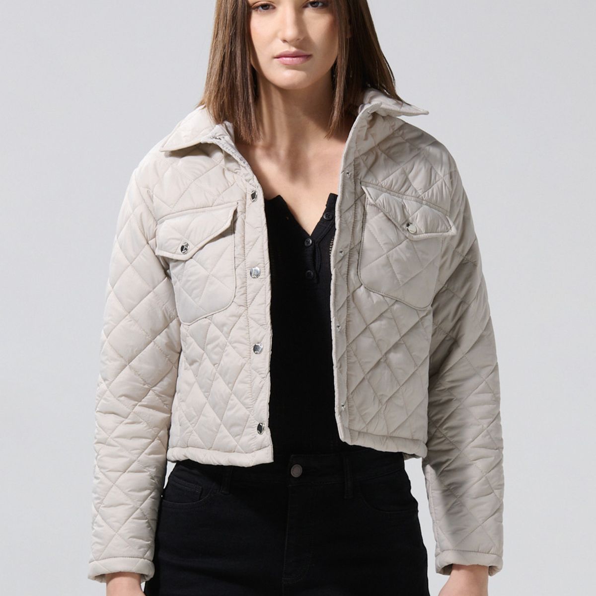 KOAJ - KOAJ Chaqueta acolchada unicolor con rombos y cuello trucke Mujer