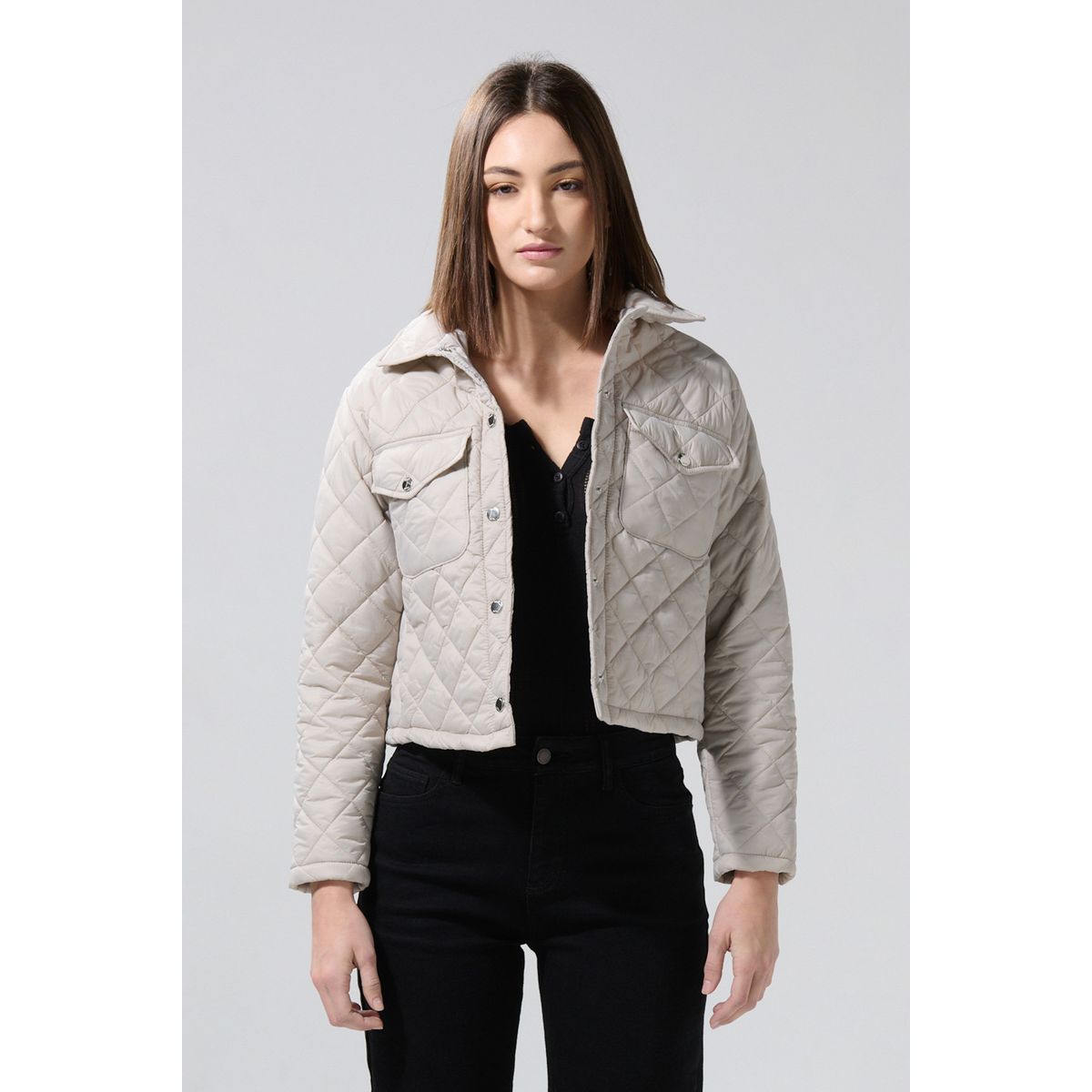 KOAJ - KOAJ Chaqueta acolchada unicolor con rombos y cuello trucke Mujer