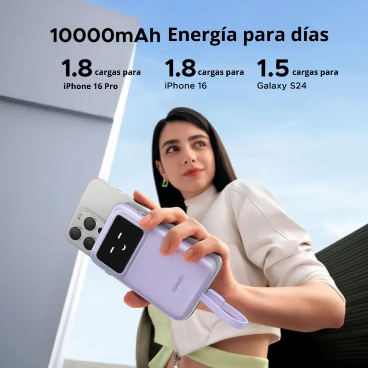 UGREEN - Power Bank, Batería Portátil de Carga Fácil +10000mAh 30W  Practico con Diseño Color Purpura