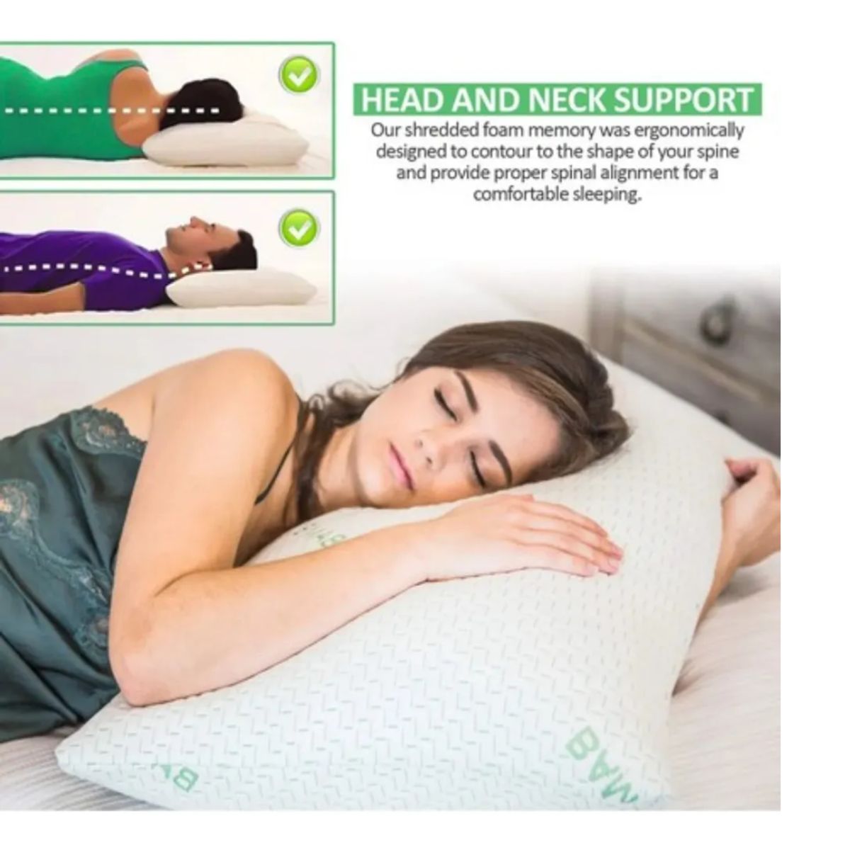 TECNOHOGAR JS - Almohada Suave Ortopedica Cojin Bamboo Premium Suave Pack 2