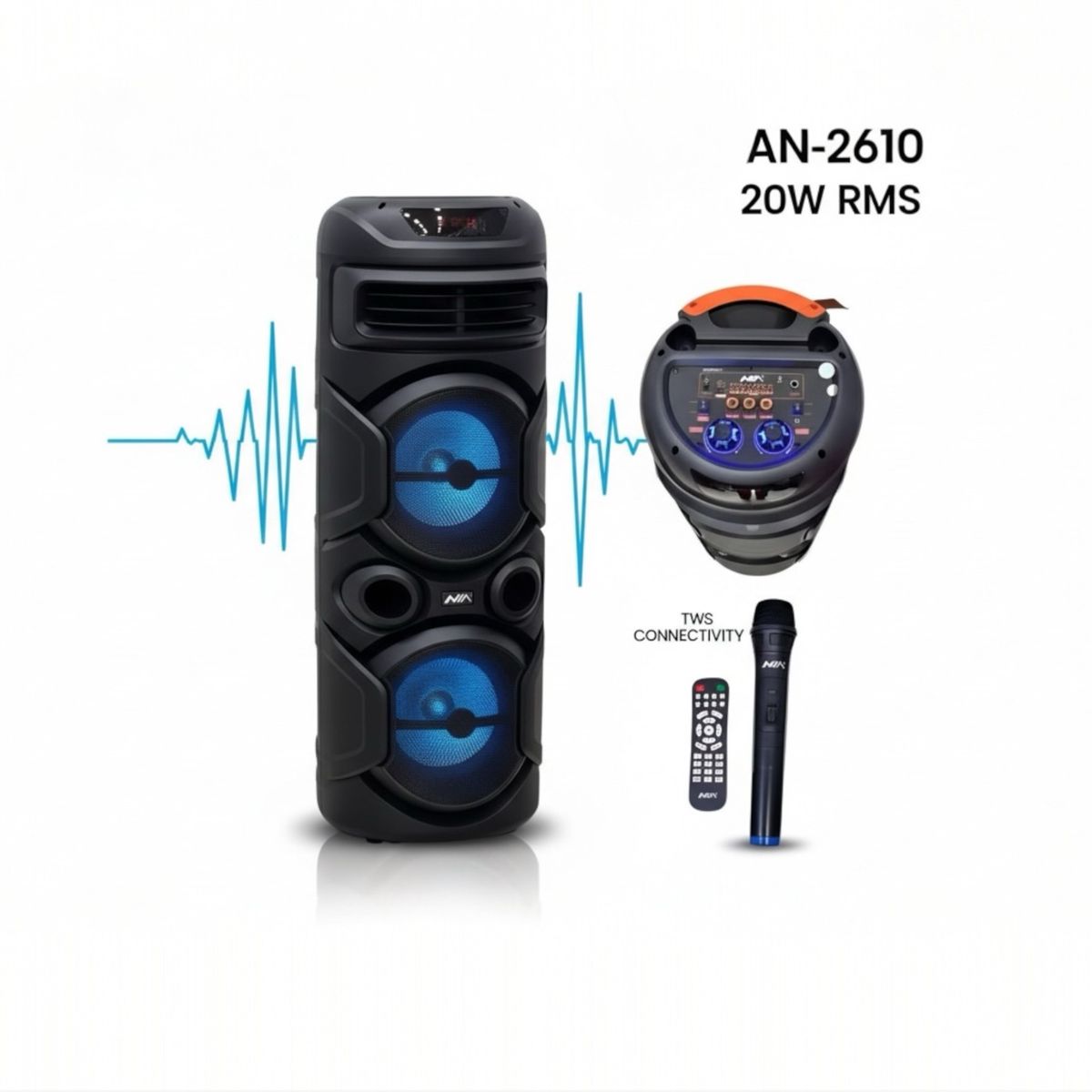 NIA - Parlante Bluetooth Torre 20W con Luces LED RGB  Potente para Fiestas