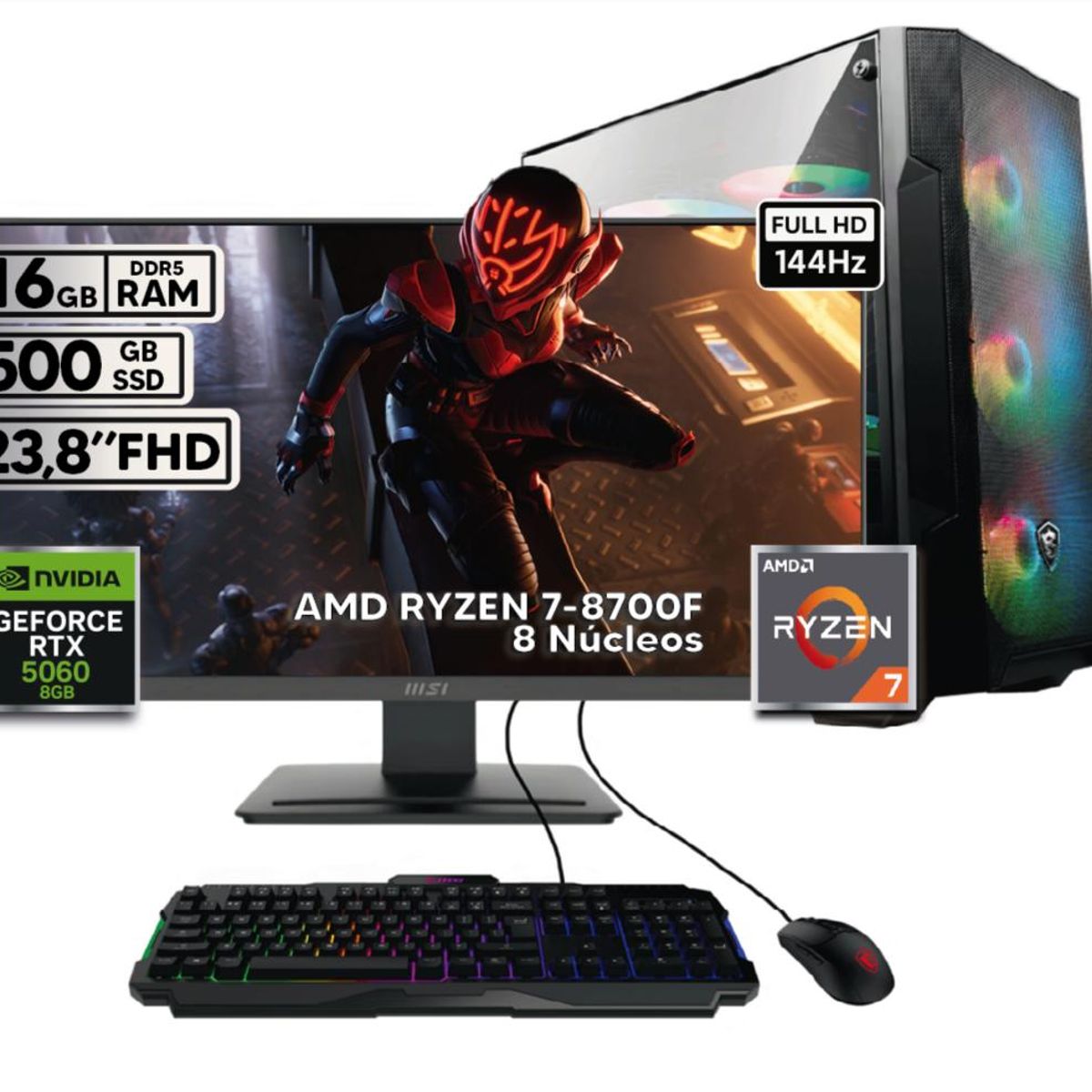 MSI - PC GAMER MSI RYZEN 7-8700F FHD 24'' 16 GB RAM 500 GB SSD RTX 5060