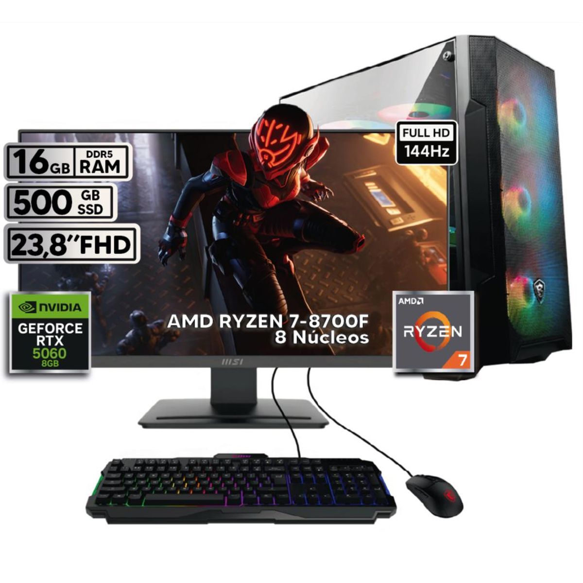 MSI - PC GAMER MSI RYZEN 7-8700F FHD 24'' 16 GB RAM 500 GB SSD RTX 5060