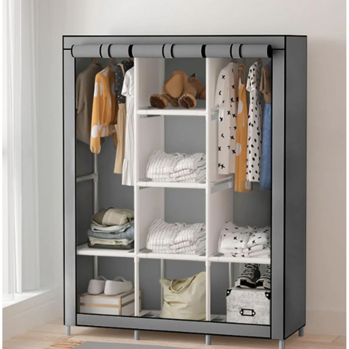 GENERICO - Closet Ropero Armario 3 Puertas Estante Organizador De Ropa Gris