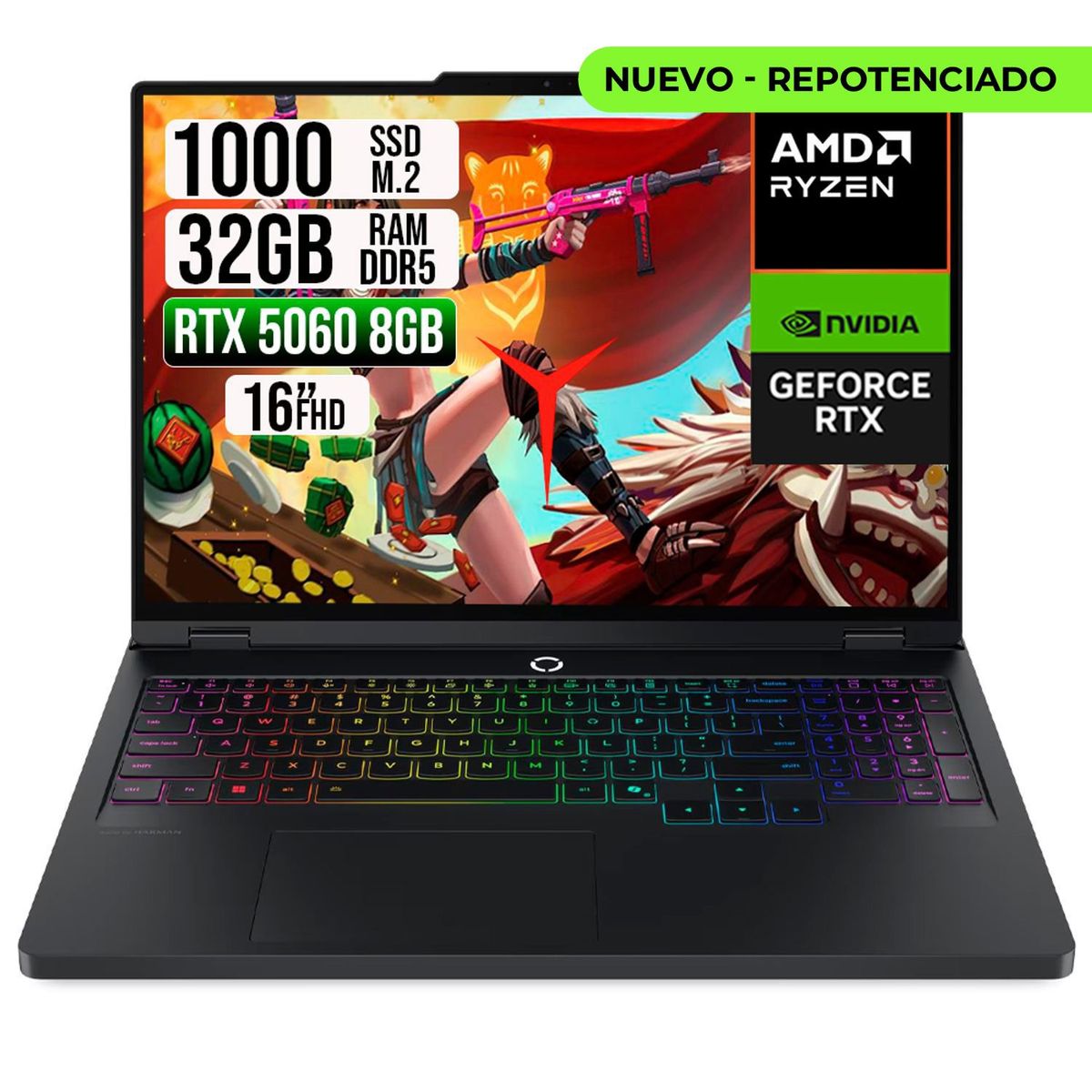 LENOVO - PORTATIL LENOVO LEGION AMD RYZEN 9-8945HX RTX 5060 8GB SSD 1TB RAM 32GB 16" IPS 240HZ