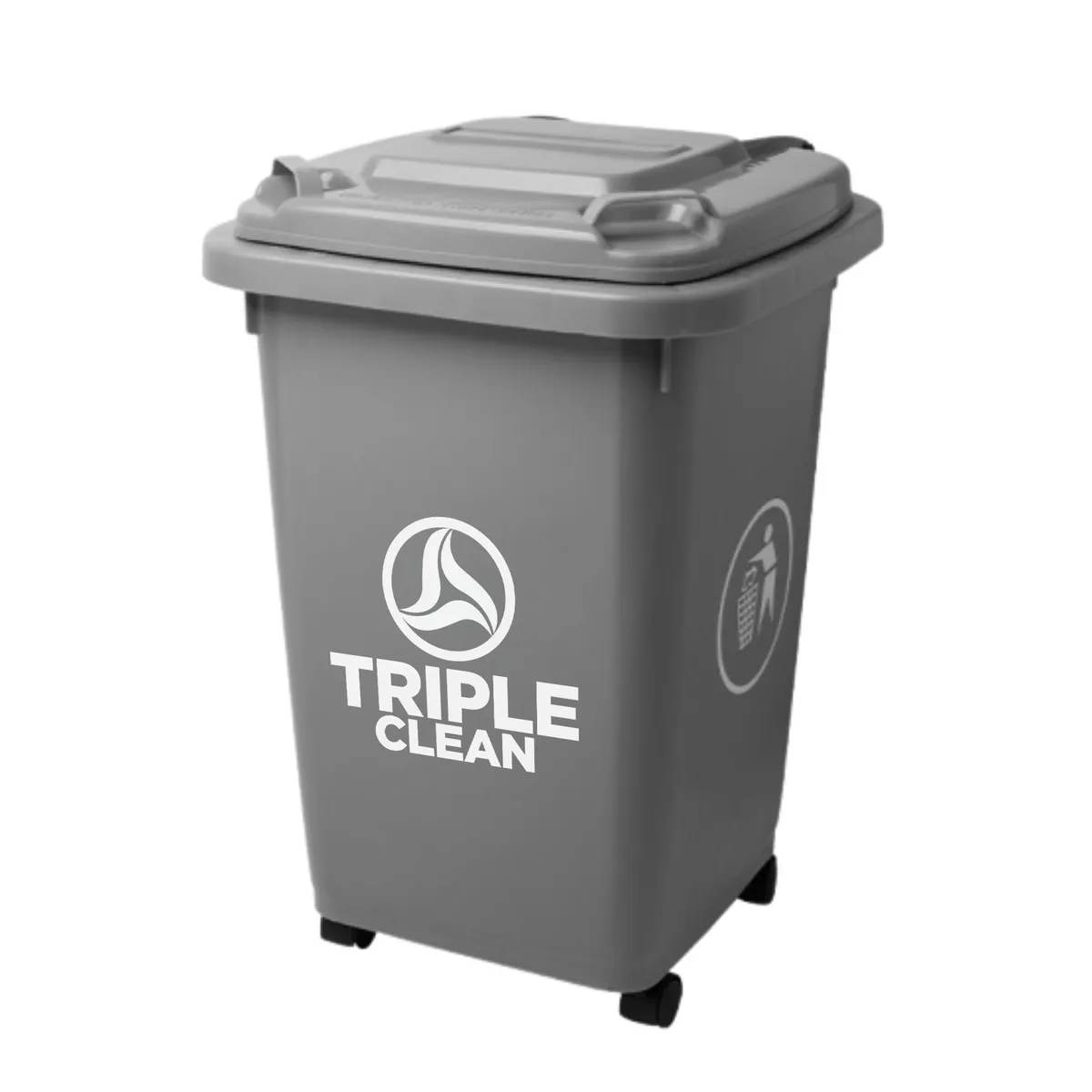 TRIPLE CLEAN - Caneca Cuadrada Plástica Gris 50 Litros Con Ruedas