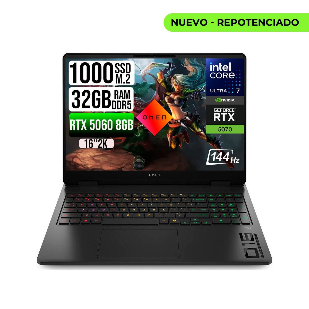 HP - PORTATIL HP OMEN 16 CORE ULTRA 7 255H RTX5060 8GB SSD 2TB RAM 32GB 16" 2K IPS