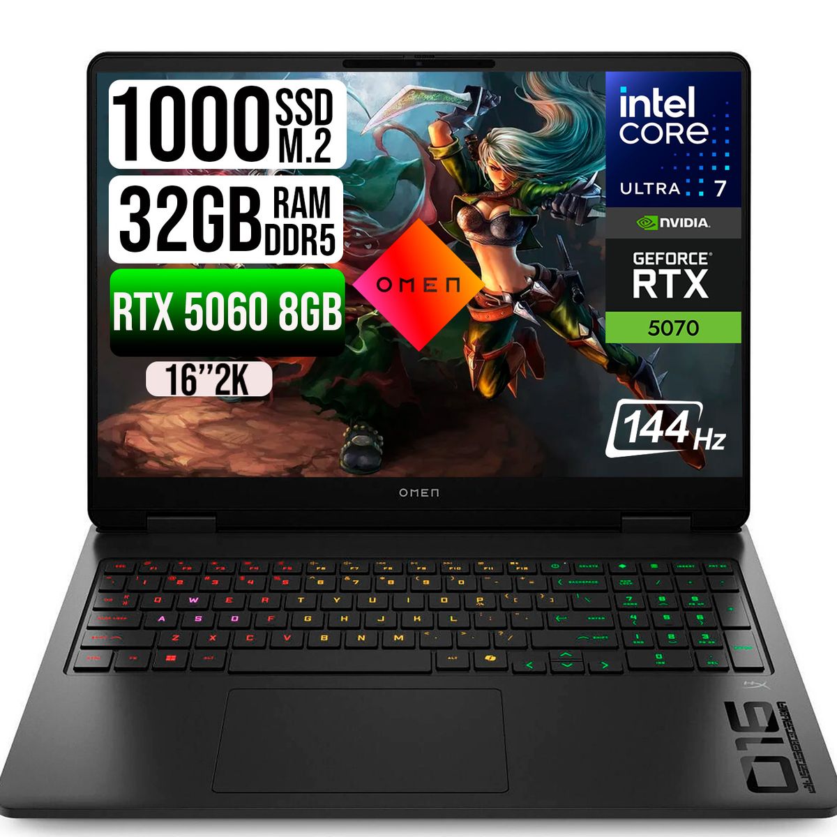 HP - PORTATIL HP OMEN 16 CORE ULTRA 7 255H RTX5060 8GB SSD 2TB RAM 32GB 16" 2K IPS