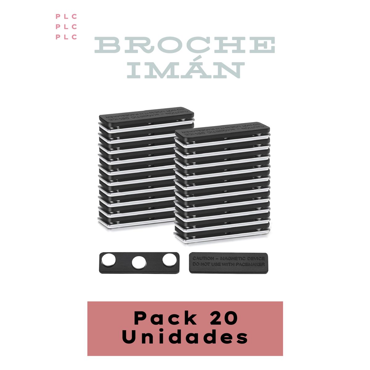 GENERICO - Broche Imán Rectangular 43mm x 15mm - Con Adhesivo 3M - Pack 20 Unidades - Fuerte sujeción.