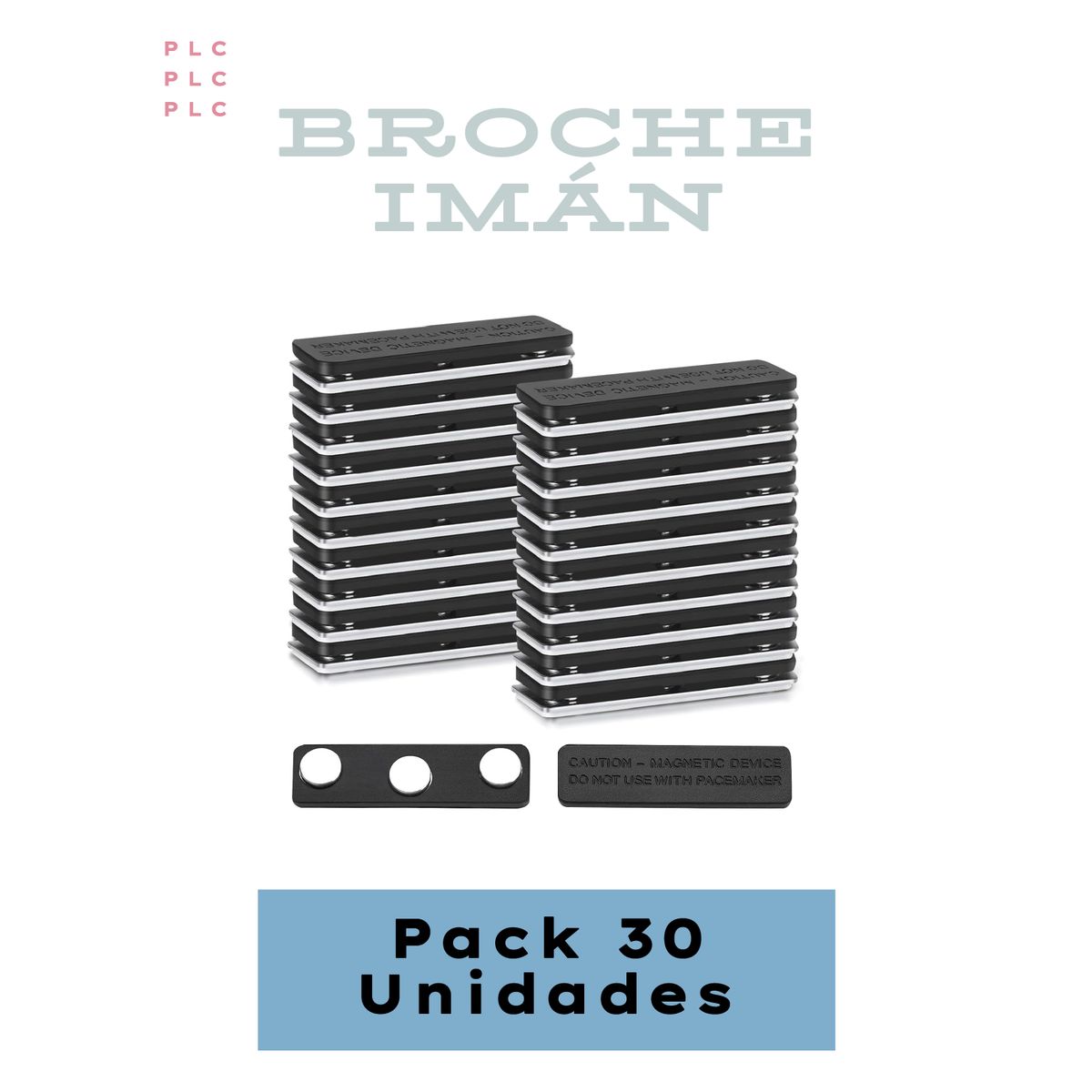 GENERICO - Broche Imán Rectangular 43mm x 15mm - Con Adhesivo 3M - Pack 30 Unidades - Fuerte sujeción.