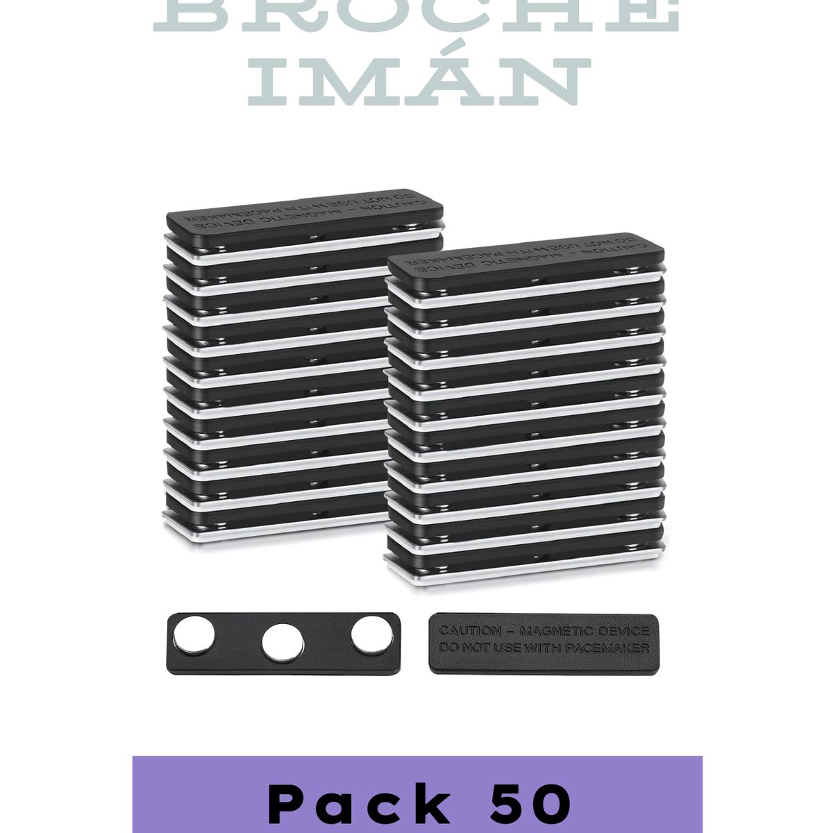 GENERICO - Broche Imán Rectangular 43mm x 15mm - Con Adhesivo 3M - Pack 50 Unidades - Fuerte sujeción.
