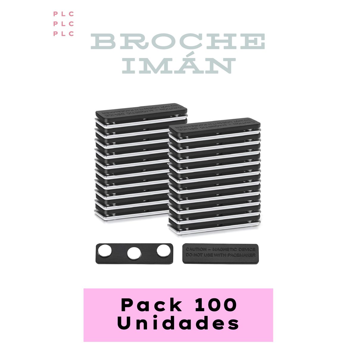 GENERICO - Broche Imán Rectangular 43mm x 15mm - Con Adhesivo 3M - Pack 100 Unidades - Fuerte sujeción.