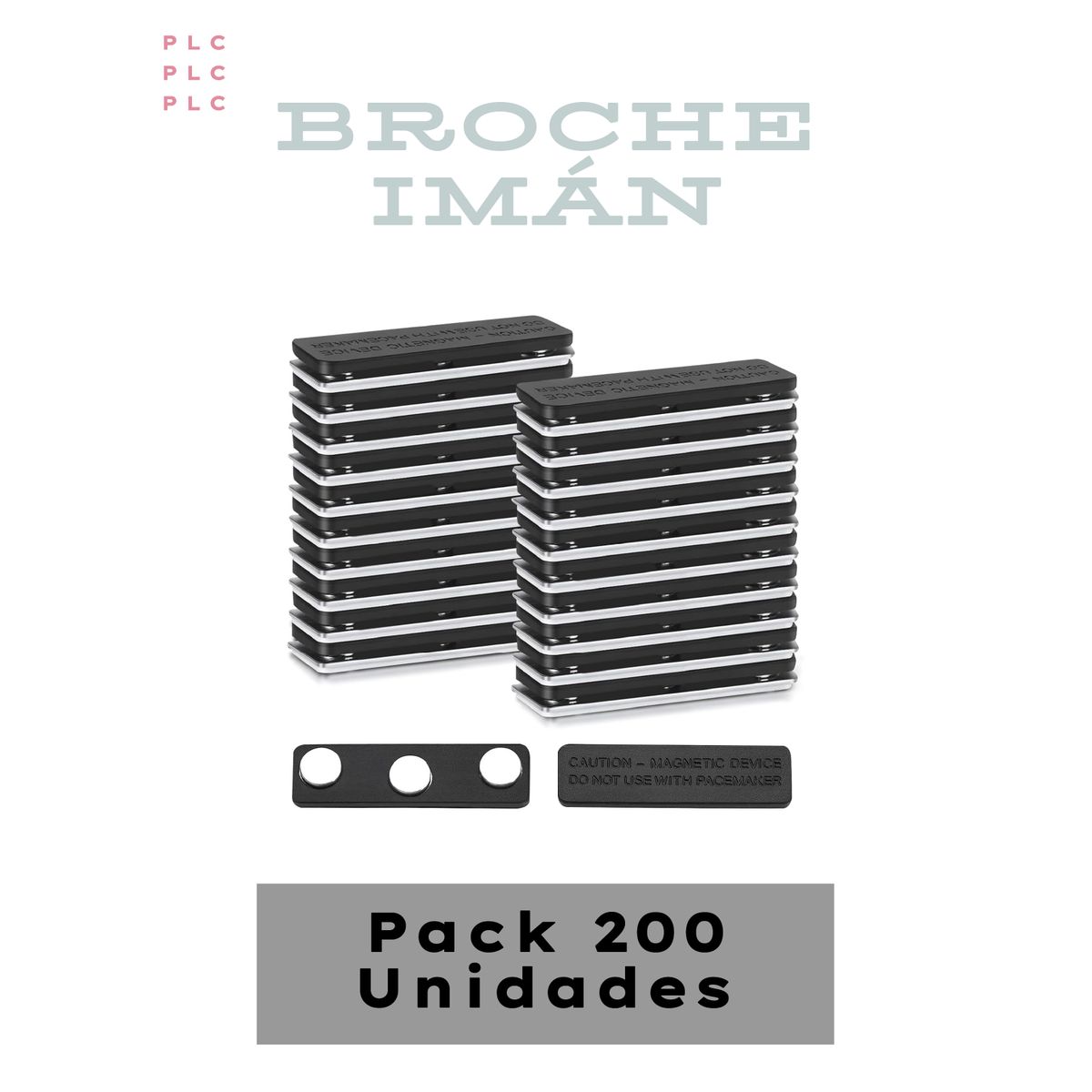GENERICO - Broche Imán Rectangular 43mm x 15mm - Con Adhesivo 3M - Pack 200 Unidades - Fuerte sujeción.