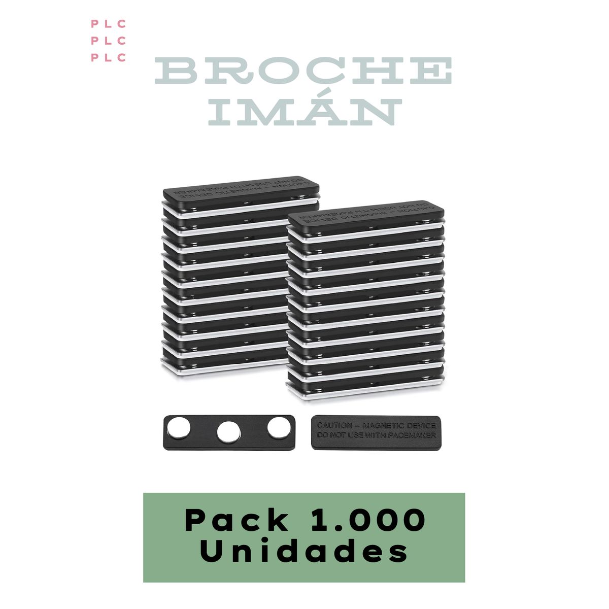 GENERICO - Broche Imán Rectangular 43mm x 15mm - Con Adhesivo 3M - Pack 1.000 Unidades - Fuerte sujeción.
