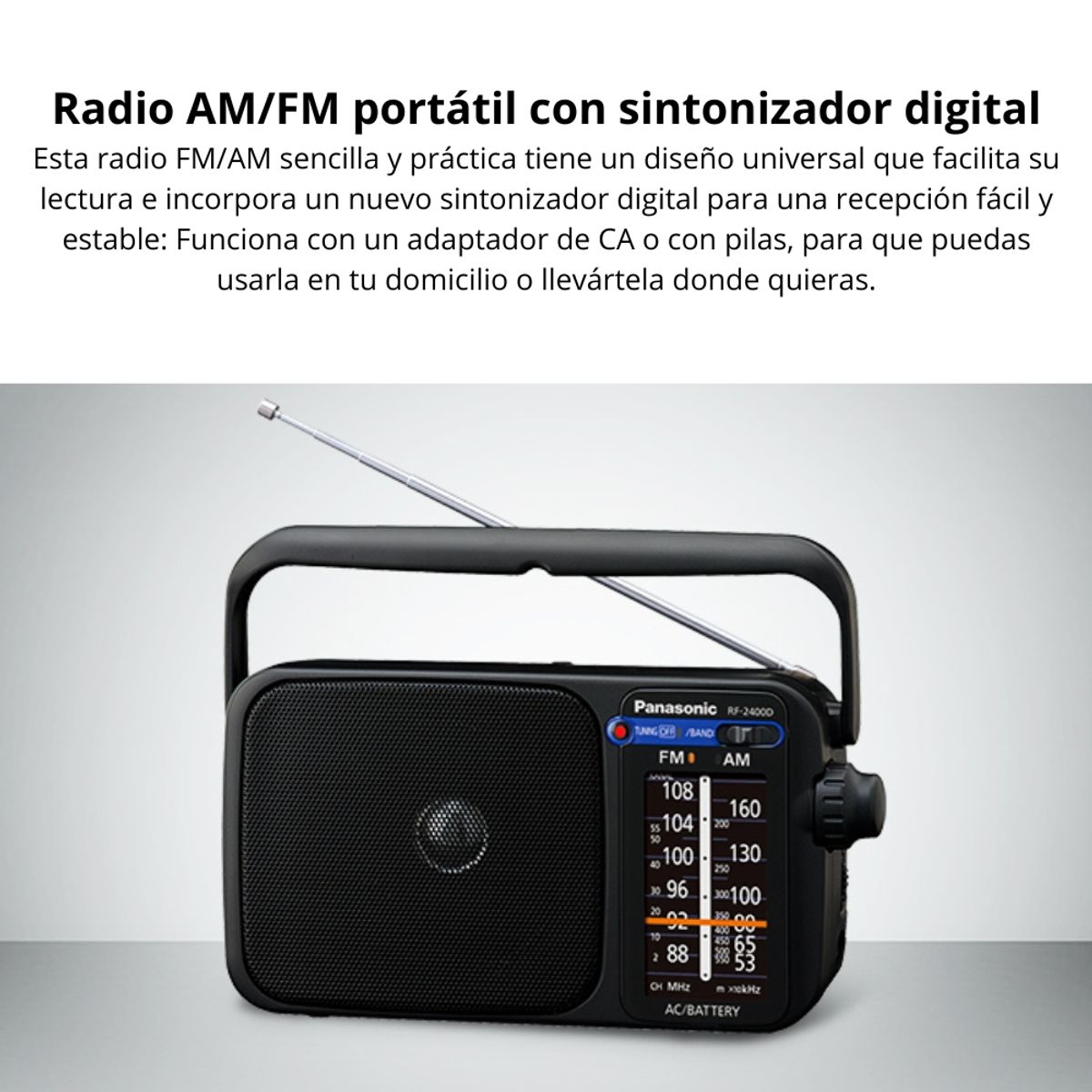 PANASONIC - Radio Portátil Panasonic RF-2400D AMFM Sintonizador Digital AFC CorrientePilas LED Altavoz 10cm