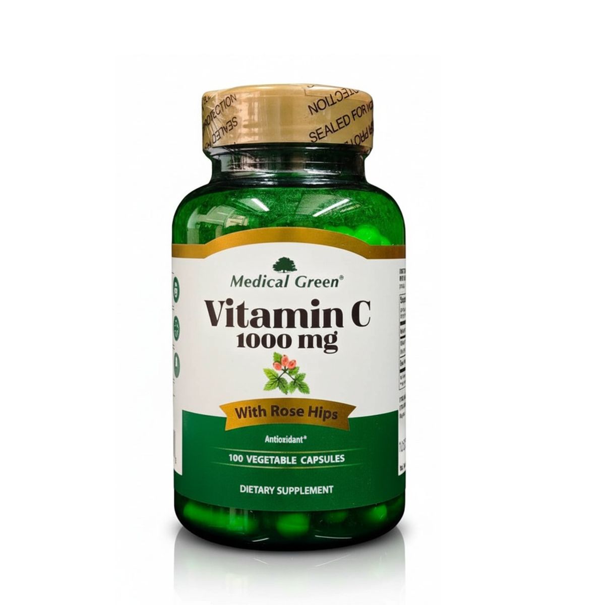 MEDICAL GREEN - VITAMINA C 1000 MG X 100 CAPSULAS/ WITH ROSE HIPS/ M.G.
