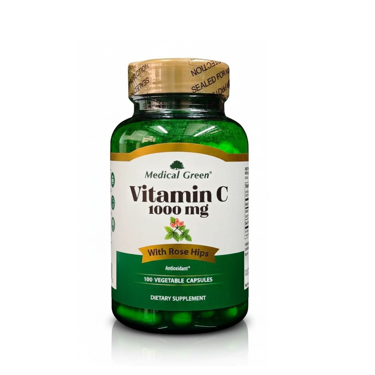 MEDICAL GREEN - VITAMINA C 1000 MG X 100 CAPSULAS/ WITH ROSE HIPS/ M.G.
