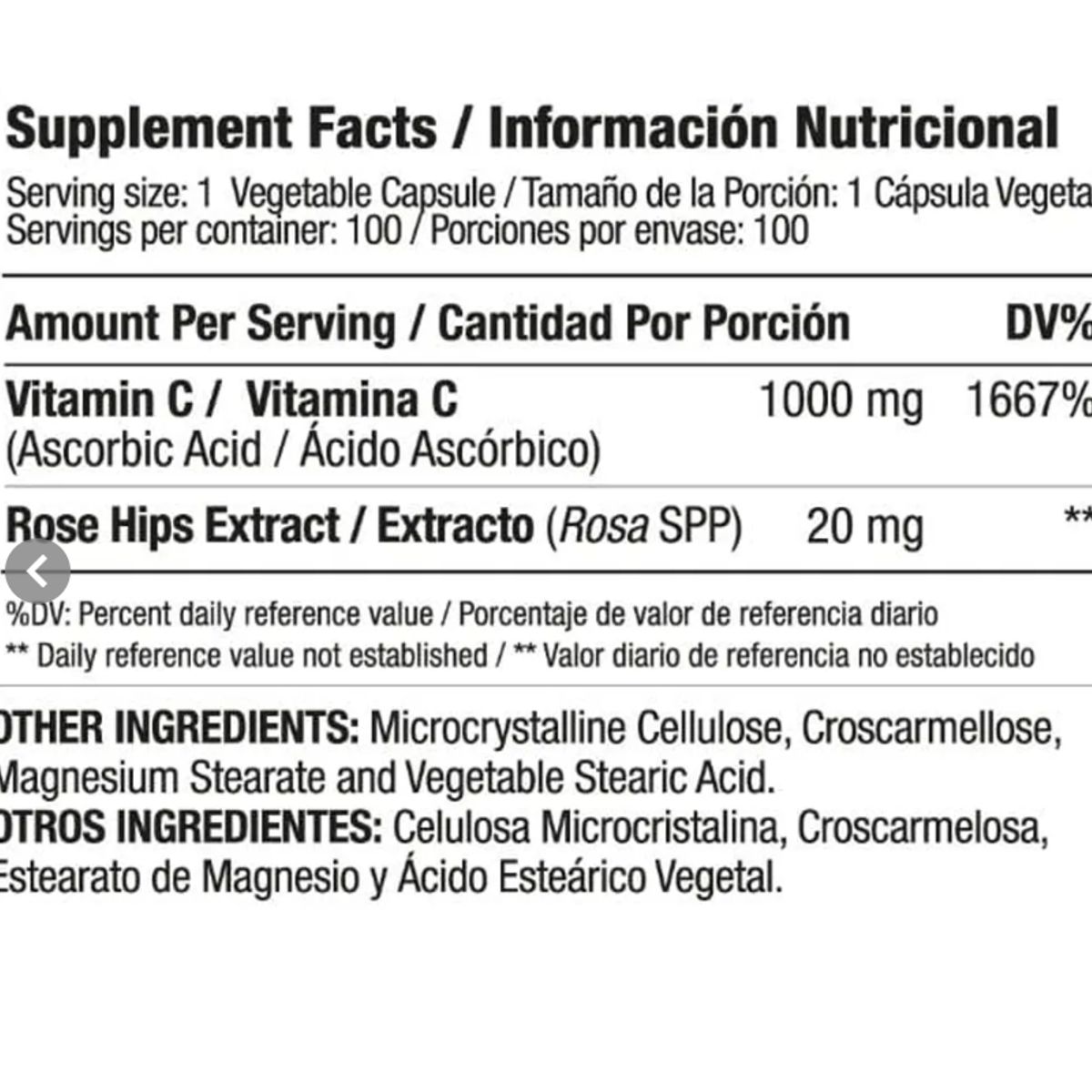 MEDICAL GREEN - VITAMINA C 1000 MG X 100 CAPSULAS/ WITH ROSE HIPS/ M.G.