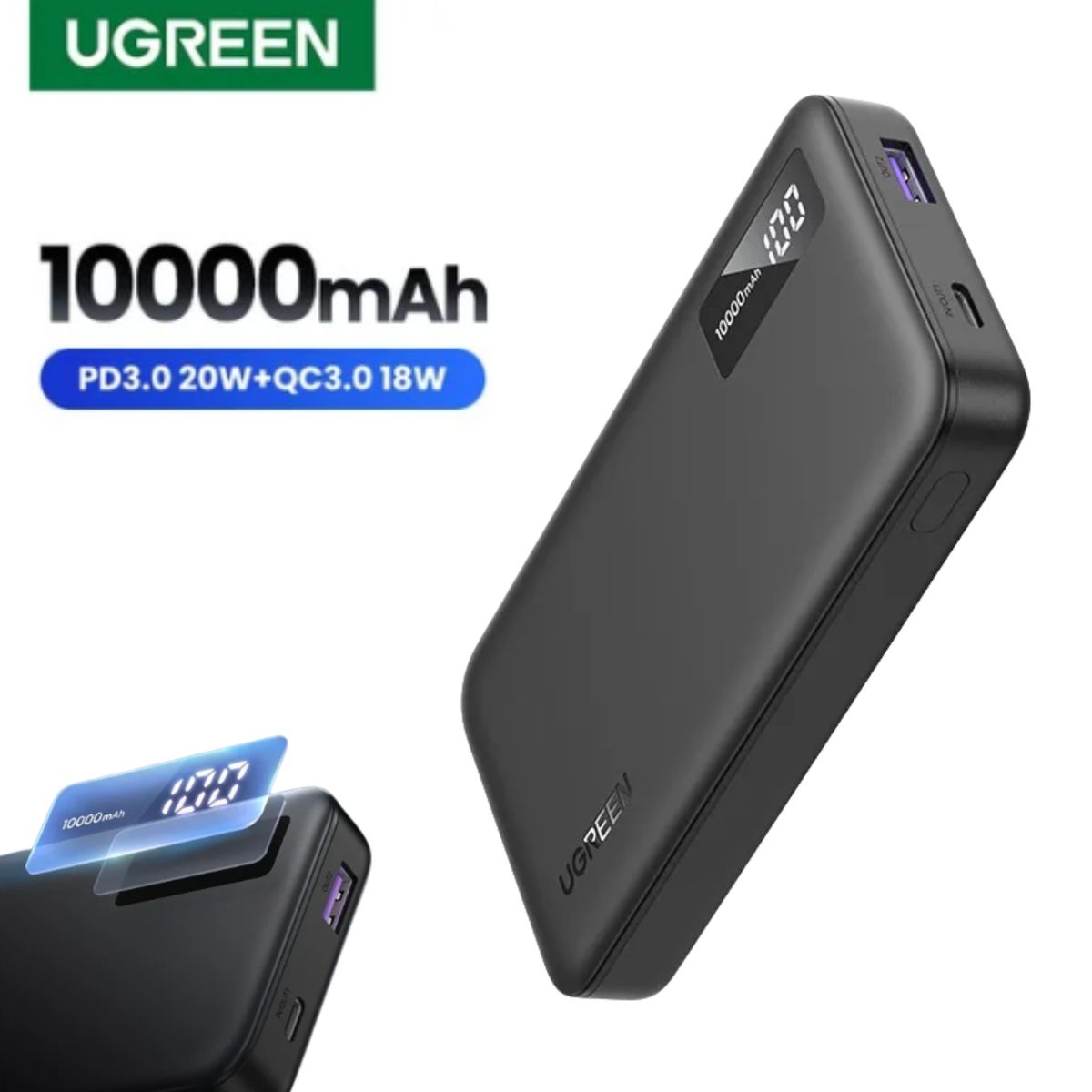 UGREEN - Power Bank, Batería Portátil  Full Carga Rápida +10000mAh/20W  Practico con Full Diseño