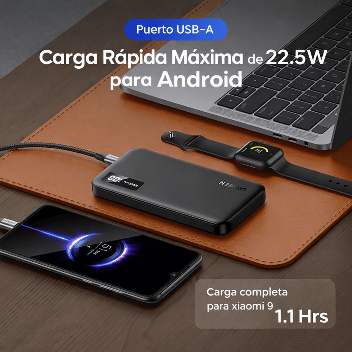 UGREEN - Power Bank, Batería Portátil  Full Carga Rápida +10000mAh/20W  Practico con Full Diseño