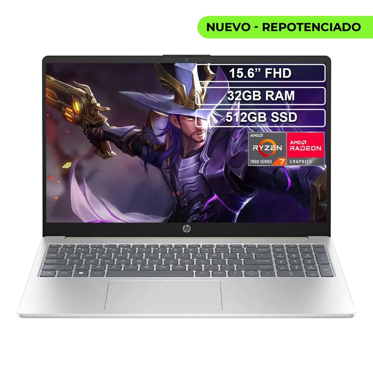 HP - Portátil HP 15-FC0012LA Ryzen 7 7730UH RAM 16GB 512GB SSD 15,6 Pulgadas