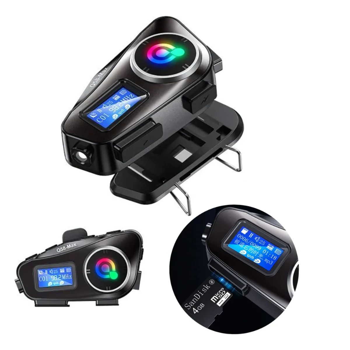 TECNOHOGAR JS - Intercomunicador Casco Moto Q58max Bluetooth Fm 2 Unidades