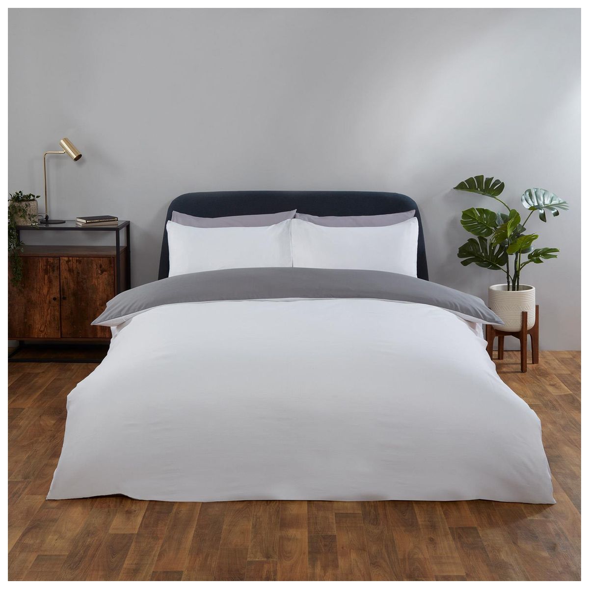 HAPPY BEAR - Funda Duvet Microfibra Gris Liso Blanco Liso Cubrelecho