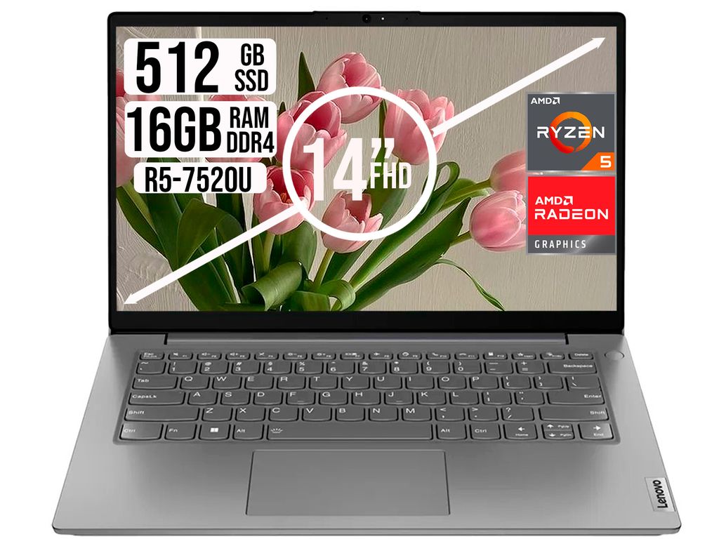 Portátil Lenovo V14 G4 Ryzen 5 7520U 16GB DDR5 SSD 512GB Full HD