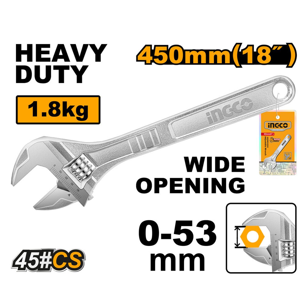 INGCO - Llave Ajustable  18" INGCO HADW131182 -Llave Inglesa