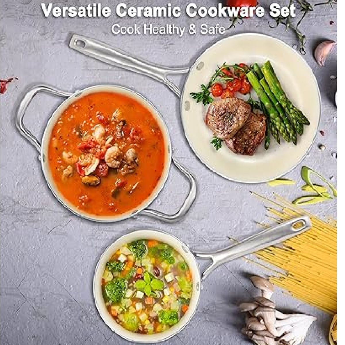 GENERICO - Juego De Ollas En Ceramica 7 Piezas