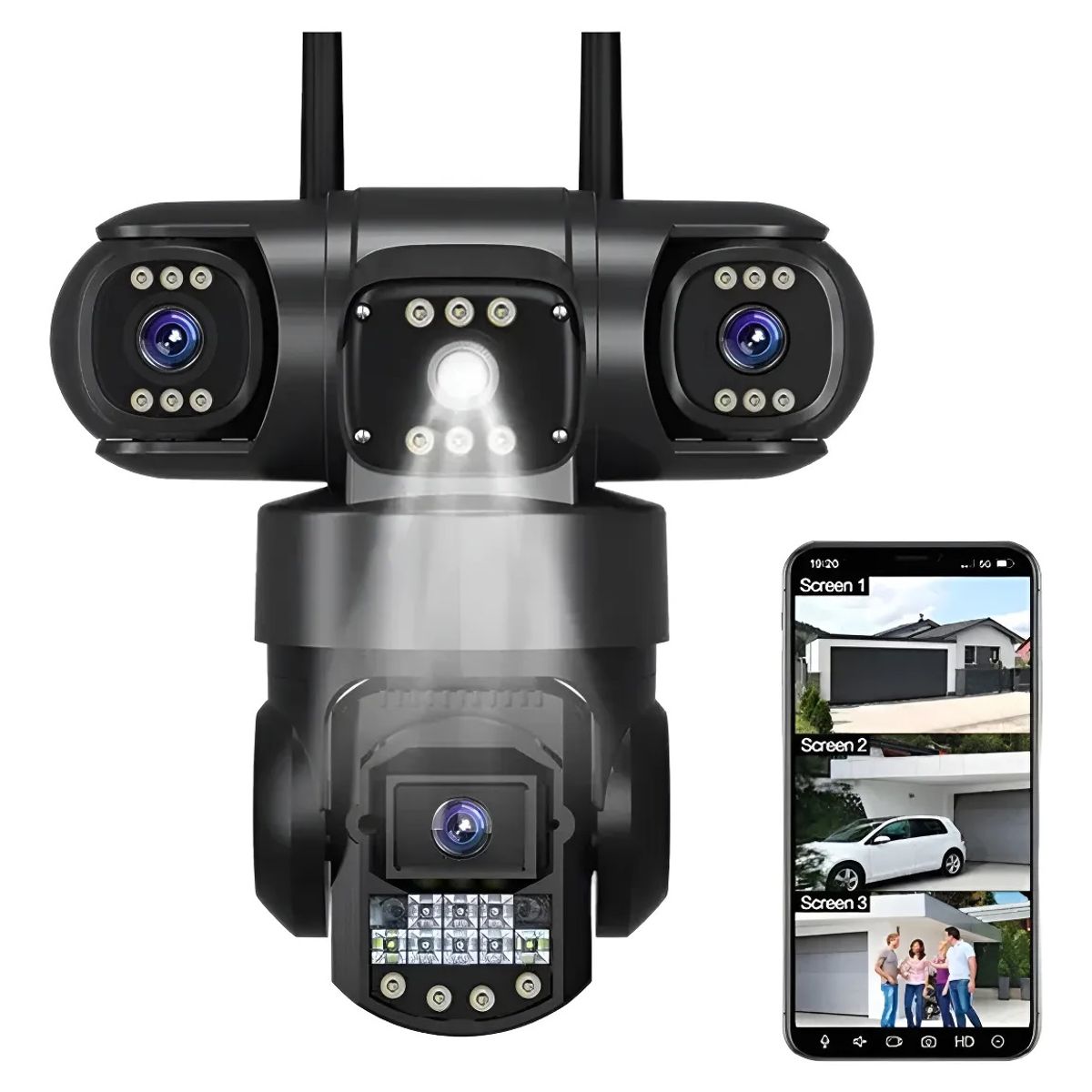 GENERICO - Camara de vigilancia exterior 3 lentes APP V380