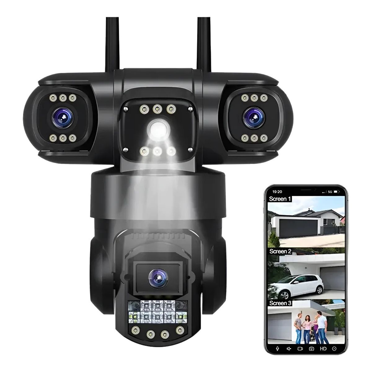 GENERICO - Camara de vigilancia exterior 3 lentes APP V380