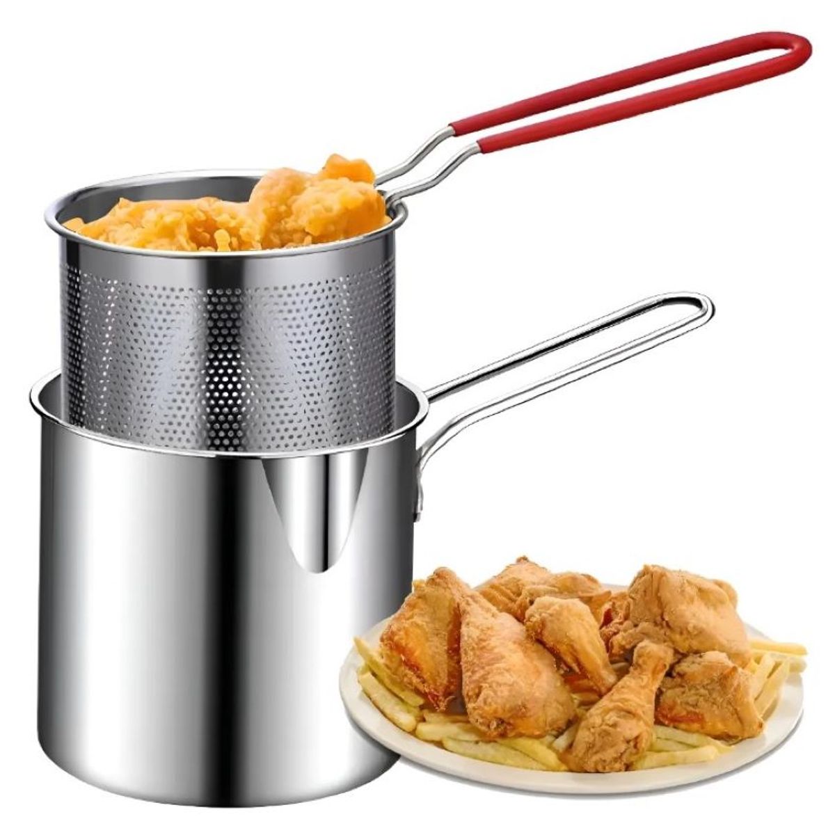 ZHOPI CO - Olla Freidora De Acero Inoxidable Con Cesta Coladora 1.2 LT