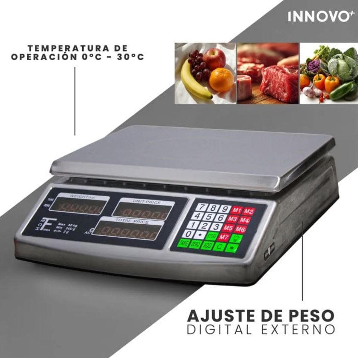 INNOVA - Báscula Digital Gramera 40kg Acero Inoxidable Uso Industrial Acs-701