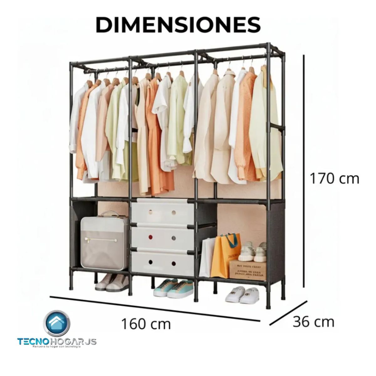 TECNOHOGAR JS - Closet Organizador 3 Espacios Zapatero Estante