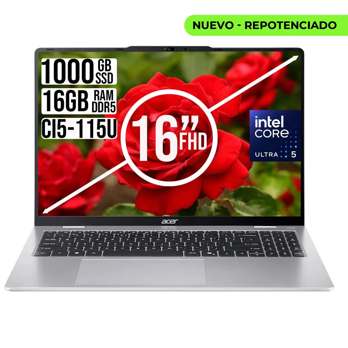 ACER - PORTATIL ACER INTEL CORE ULTRA 5-115U SSD 1TB RAM 16GB WUXGA IPS 16