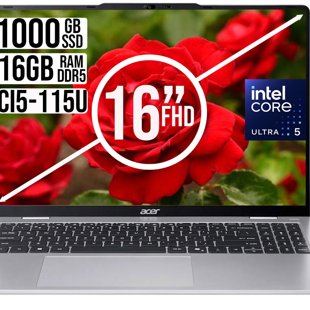 ACER - PORTATIL ACER INTEL CORE ULTRA 5-115U SSD 1TB RAM 16GB WUXGA IPS 16