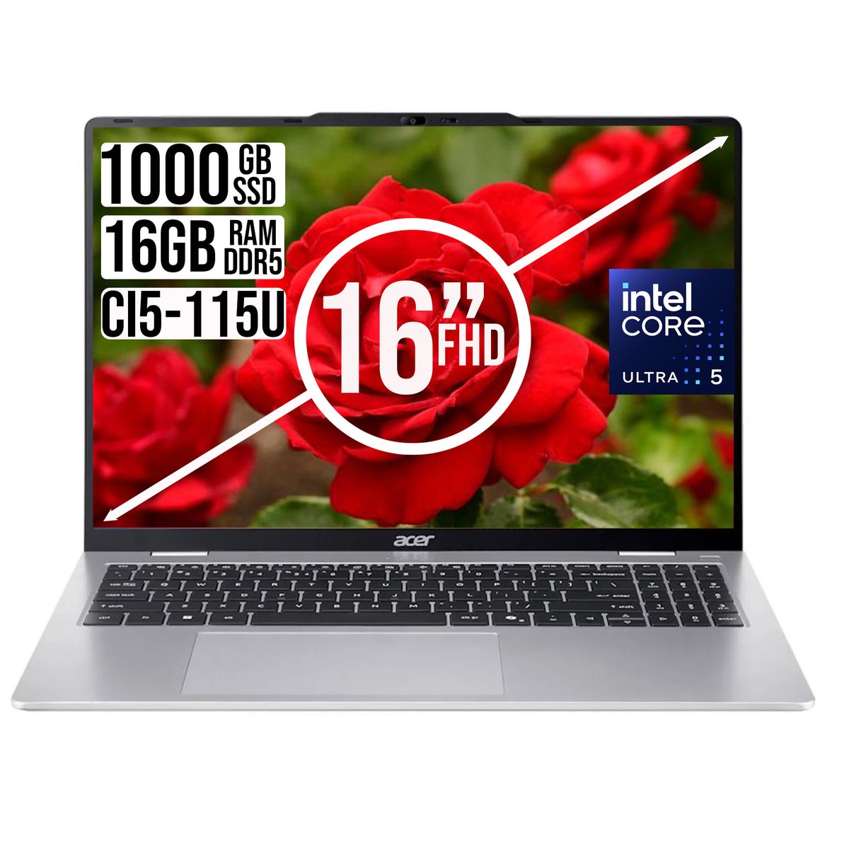 ACER - PORTATIL ACER INTEL CORE ULTRA 5-115U SSD 1TB RAM 16GB WUXGA IPS 16