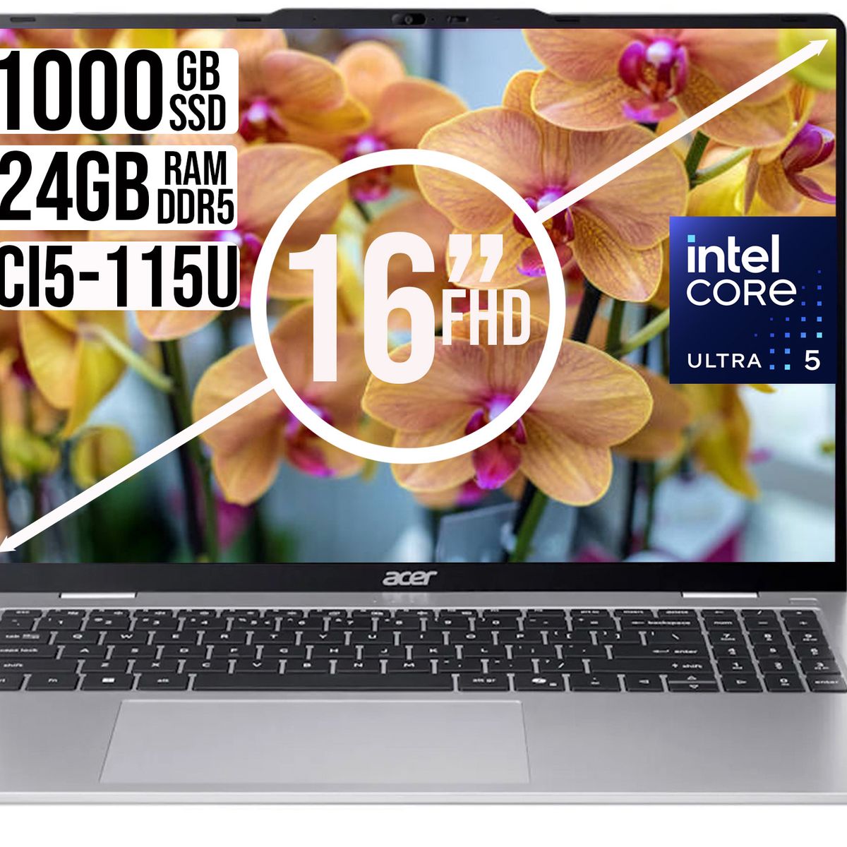 ACER - PORTATIL ACER INTEL CORE ULTRA 5-115U SSD 1TB RAM 24GB WUXGA IPS 16