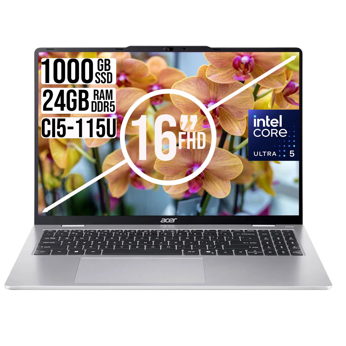 ACER - PORTATIL ACER INTEL CORE ULTRA 5-115U SSD 1TB RAM 24GB WUXGA IPS 16