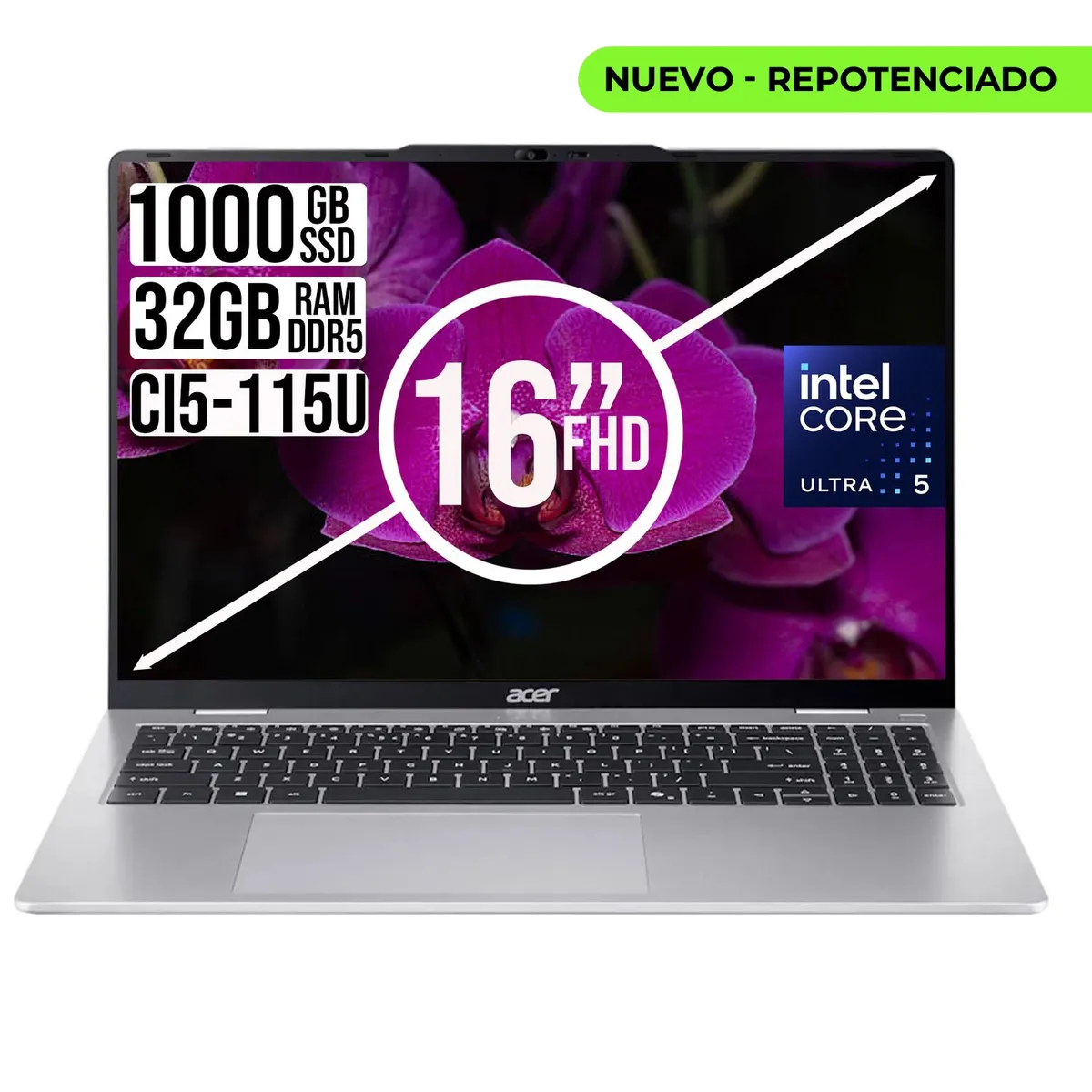 ACER - PORTATIL ACER INTEL CORE ULTRA 5-115U SSD 1TB RAM 32GB WUXGA IPS 16