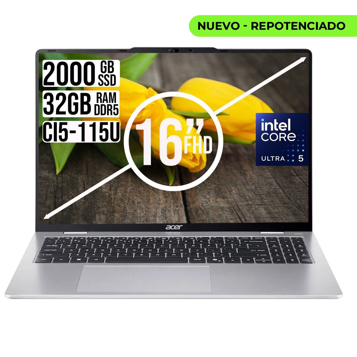 ACER - PORTATIL ACER INTEL CORE ULTRA 5-115U SSD 2TB RAM 32GB WUXGA IPS 16
