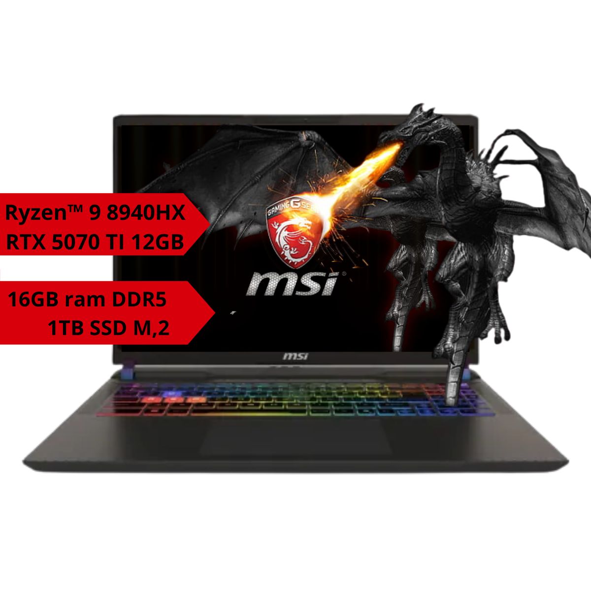MSI - PORTATIL GAMER MSI VECTOR A16 AMD RYZEN 9 8940HX 16GB RAM 1TB SSD RTX 5070 ti 12GB